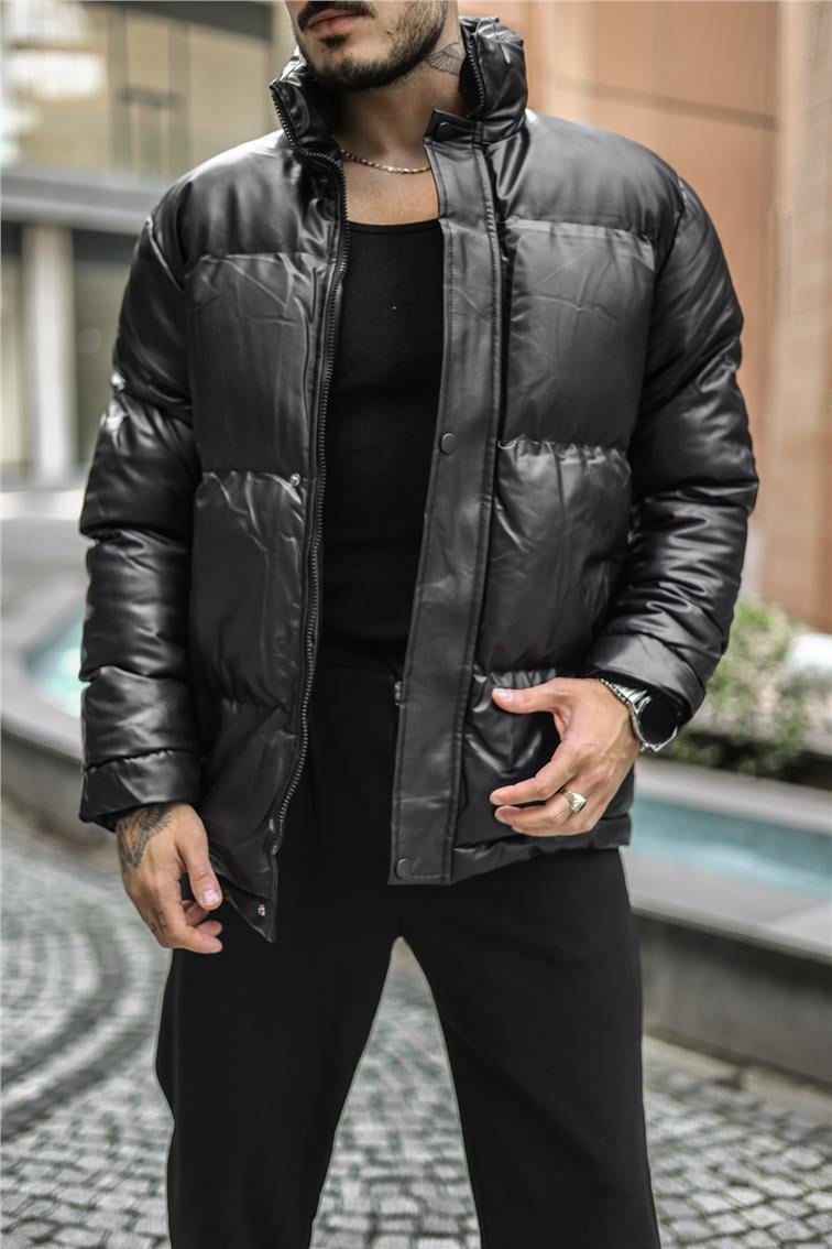 Deri Basic Şişme Mont Siyah