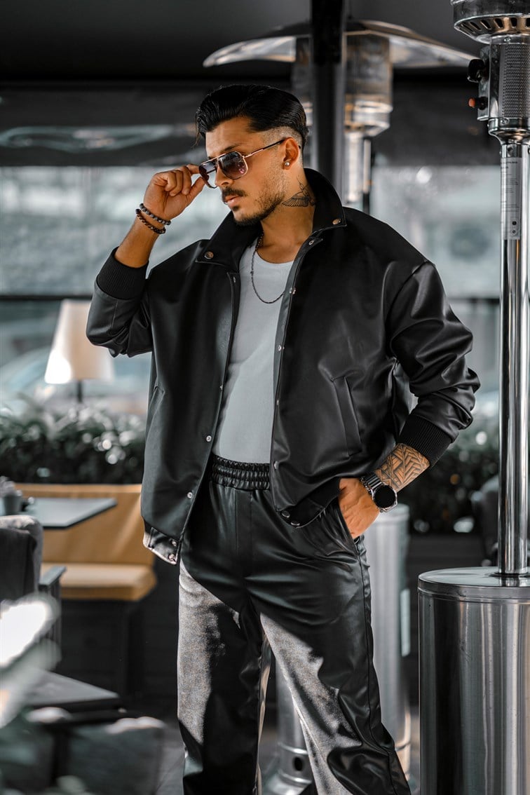 Deri Basıc Yaka Oversize Ceket