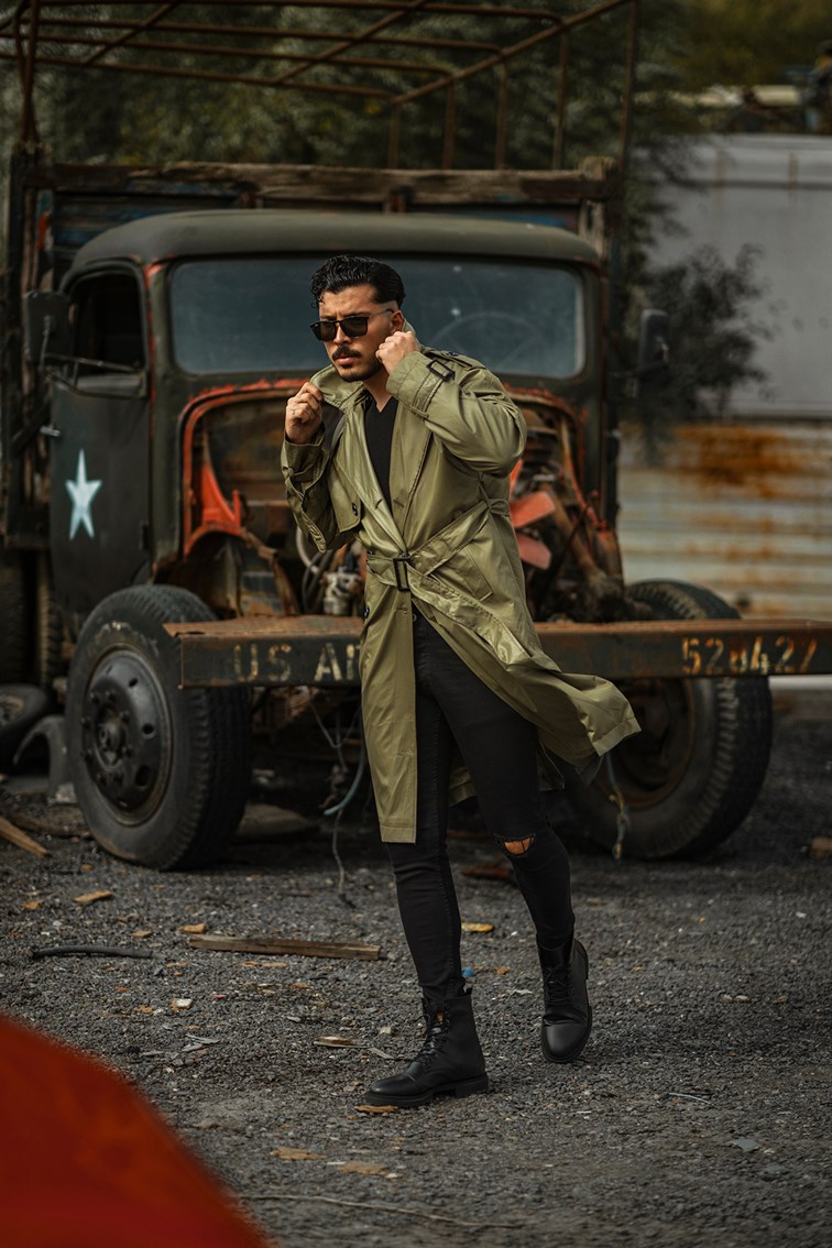 Deri Görünümlü Oversize Trenckot