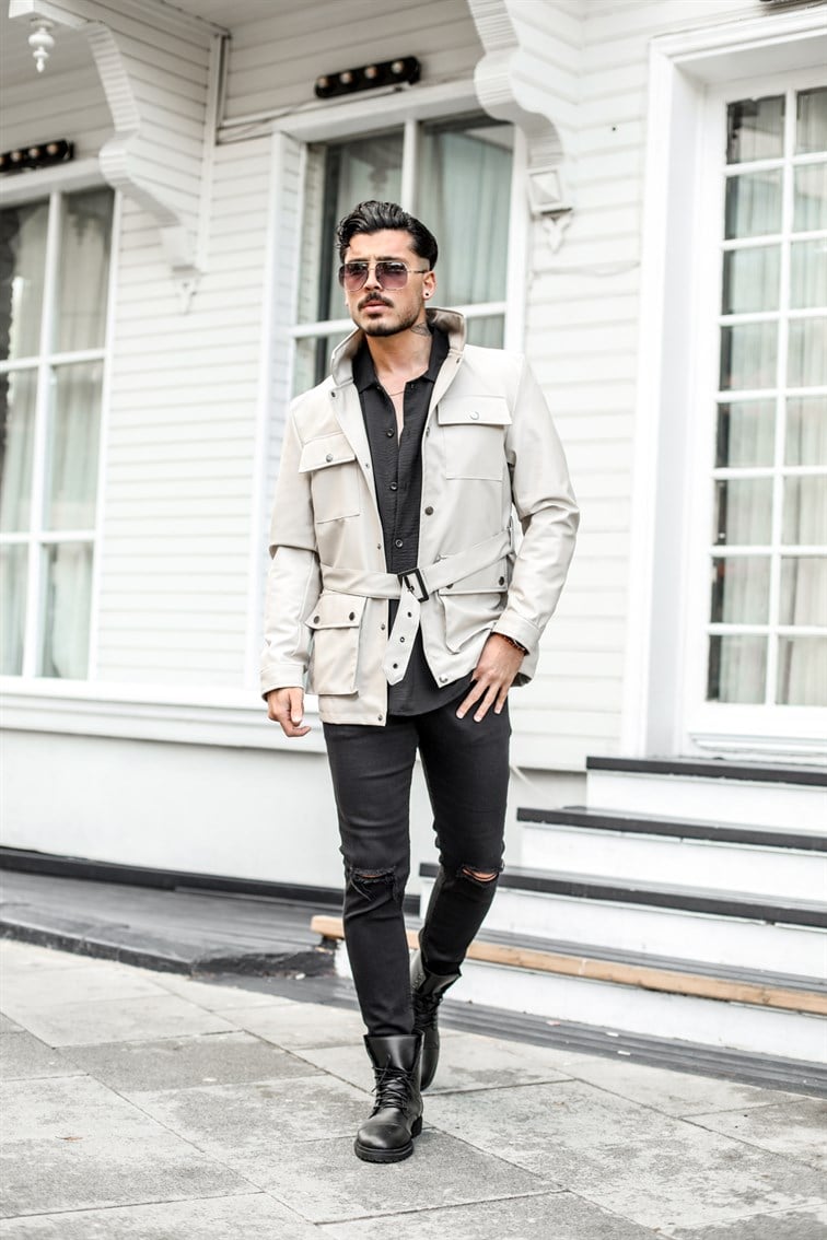 Deri Oversize Kemerli Ceket