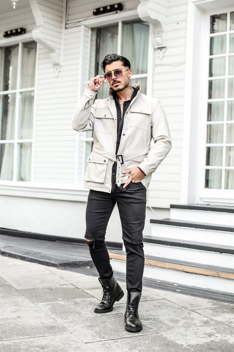 Deri Oversize Kemerli Ceket