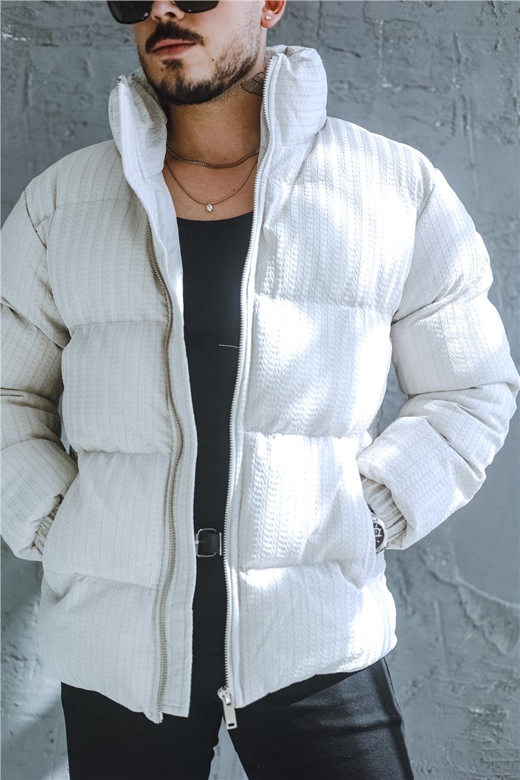 Desenli Oversize Şişme Mont Gri