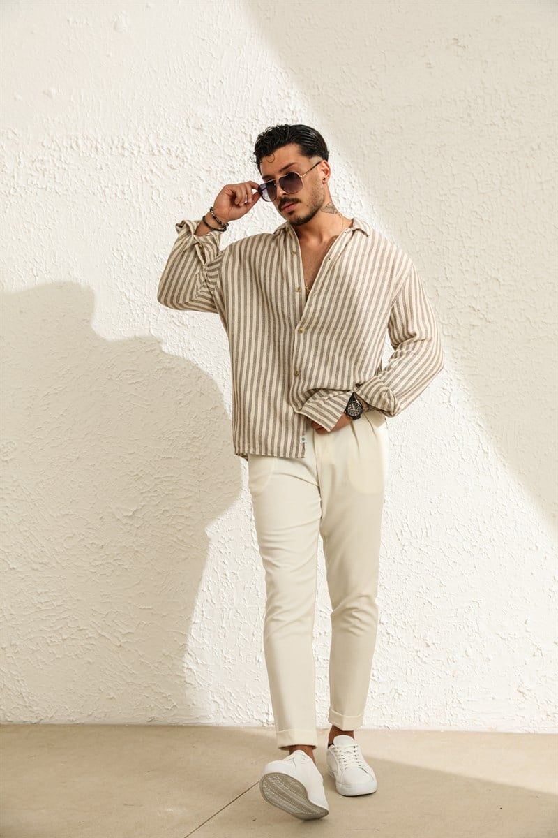 Dik Çizgili Oversize Gömlek