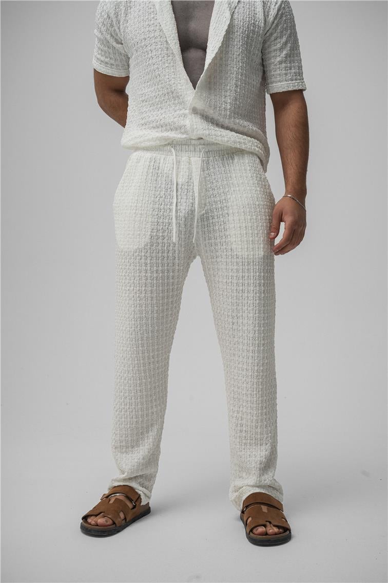 Dokulu Kumaş Baggy Pant. Beyaz