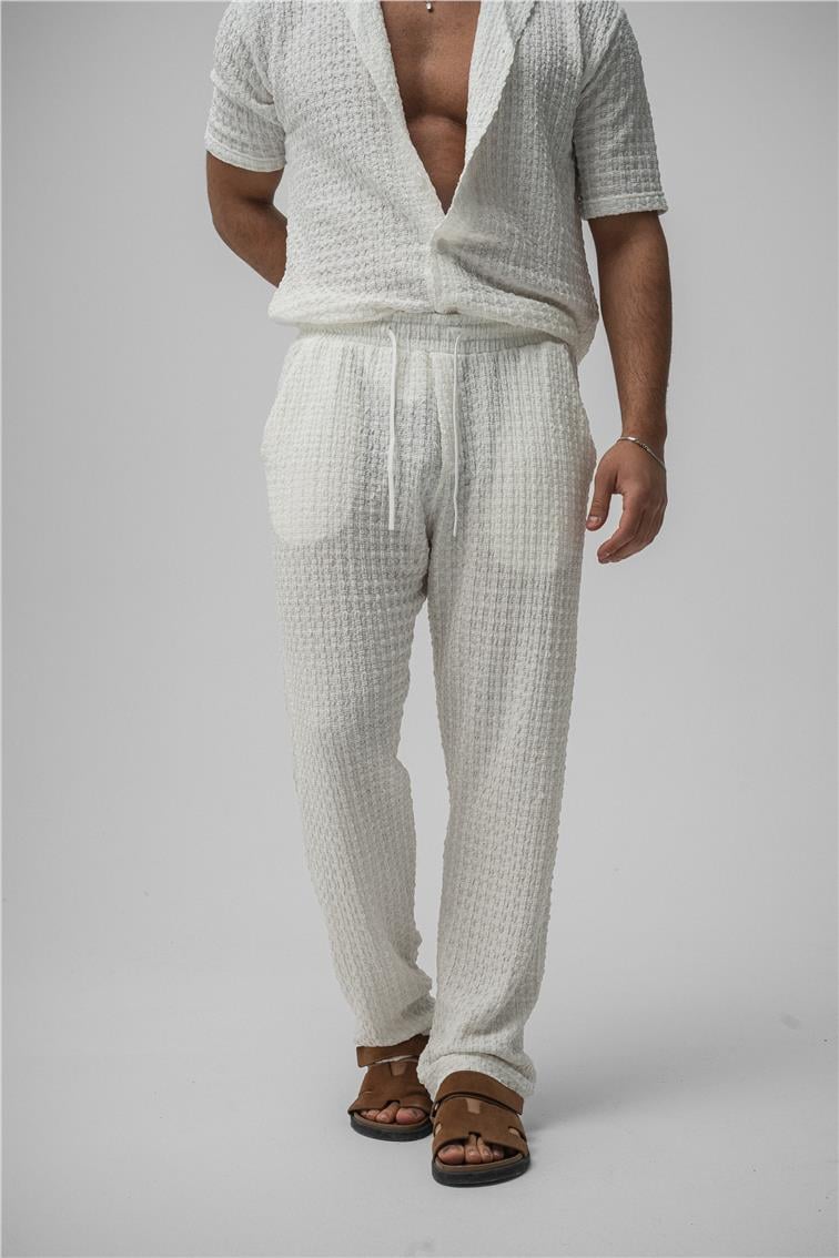 Dokulu Kumaş Baggy Pant. Beyaz