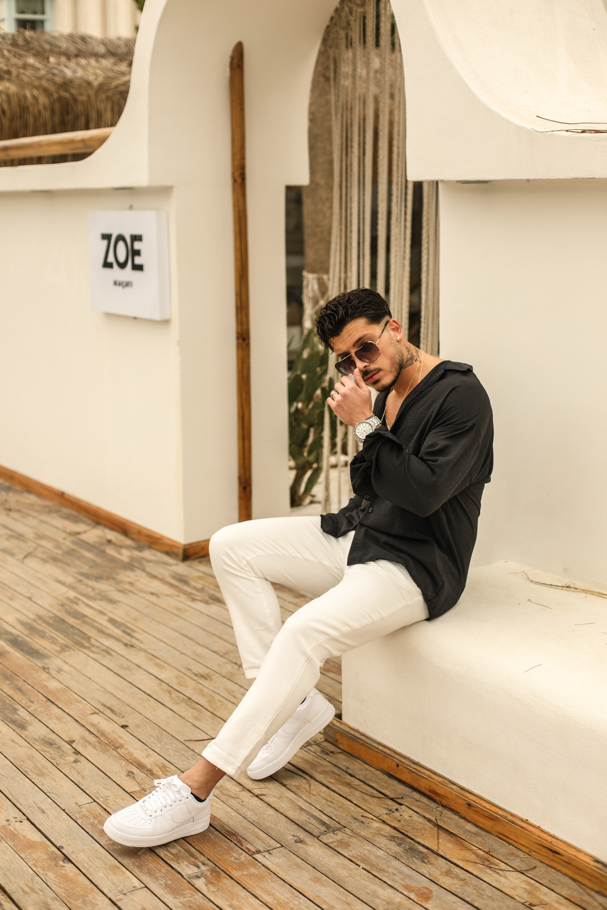 Dokulu Oversize Gömlek Siyah