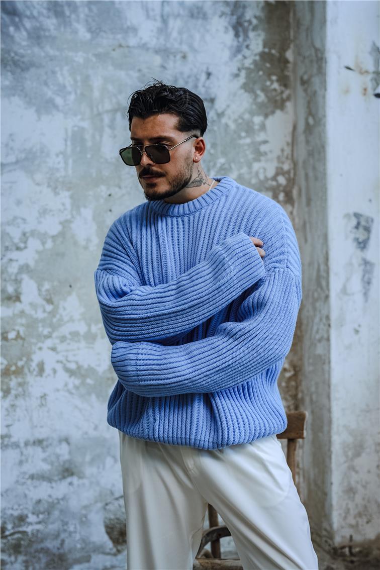 Dolgun Kumaş Oversize Kazak Açık Mavi