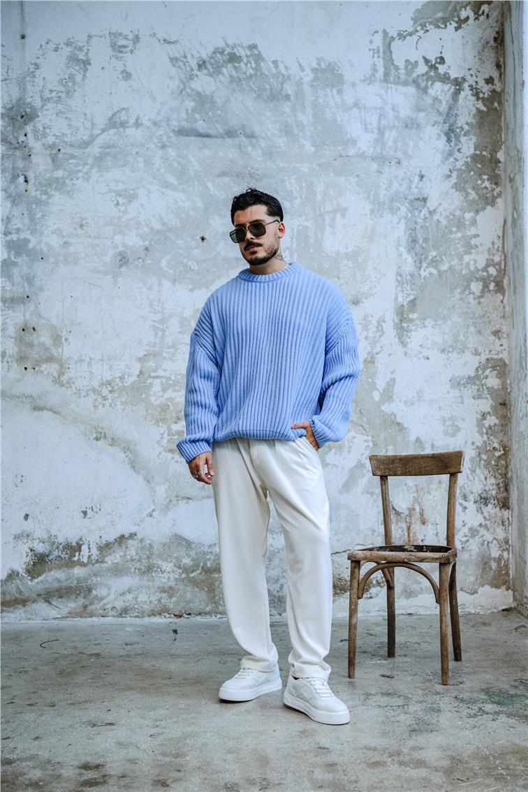 Dolgun Kumaş Oversize Kazak Açık Mavi
