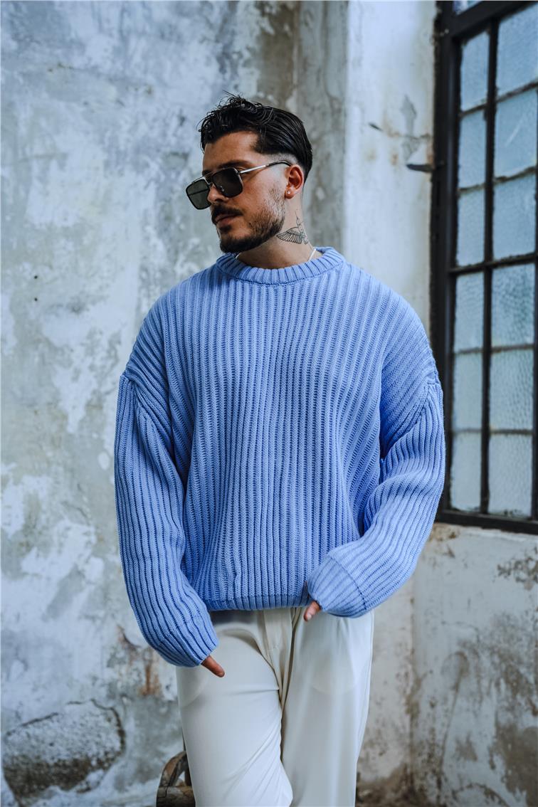 Dolgun Kumaş Oversize Kazak Açık Mavi