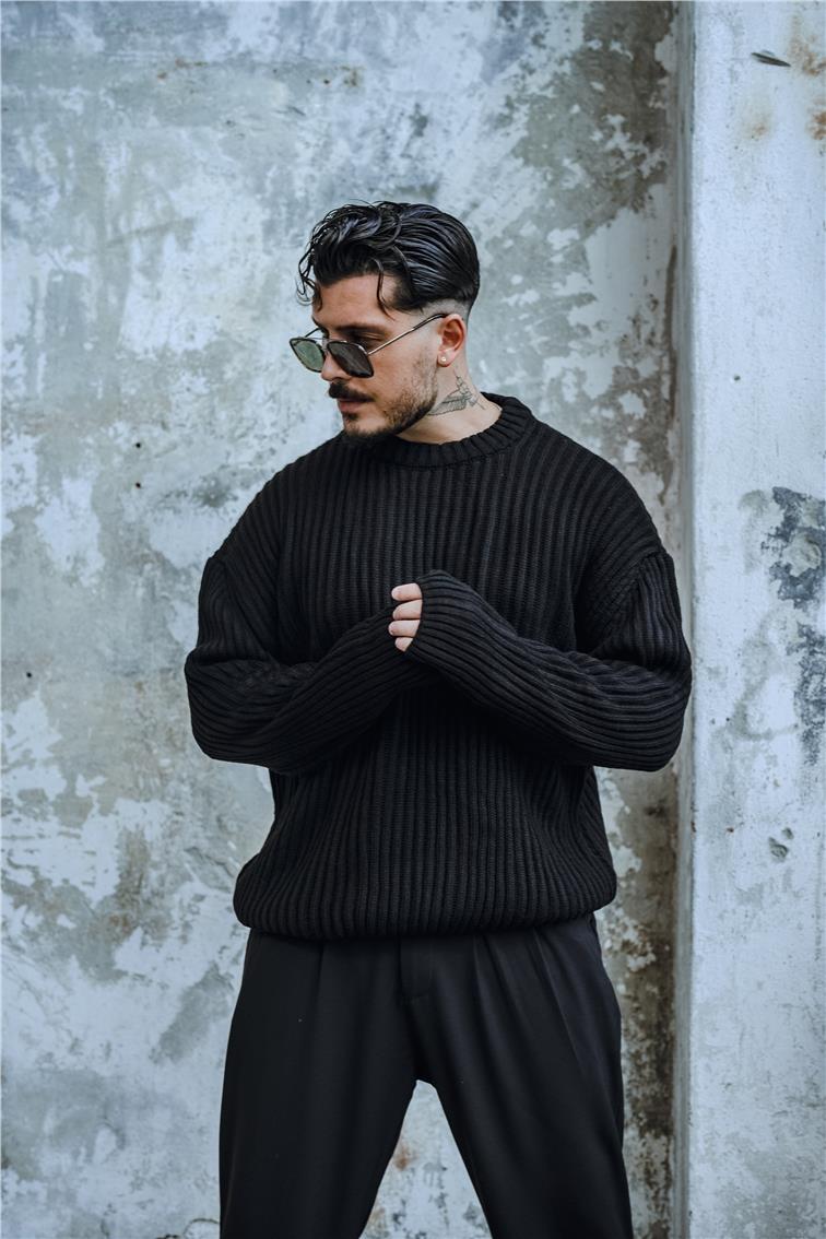 Dolgun Kumaş Oversize Kazak Siyah