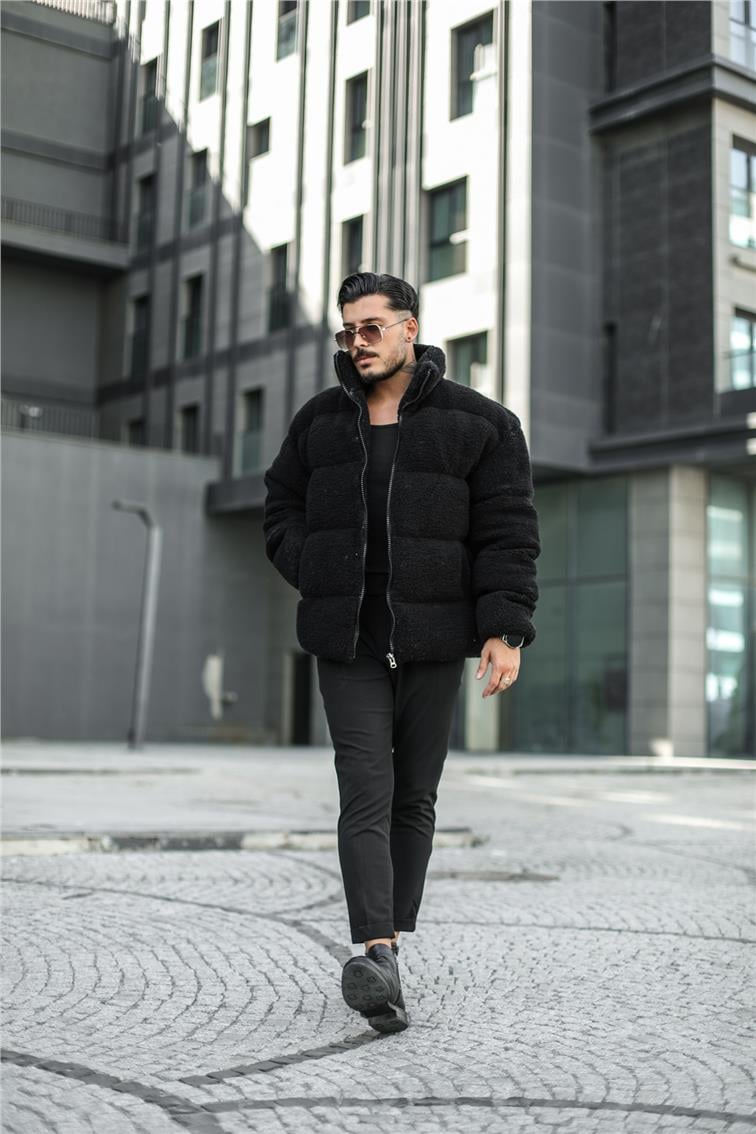 Dolgun Peluş Oversize Mont Siyah