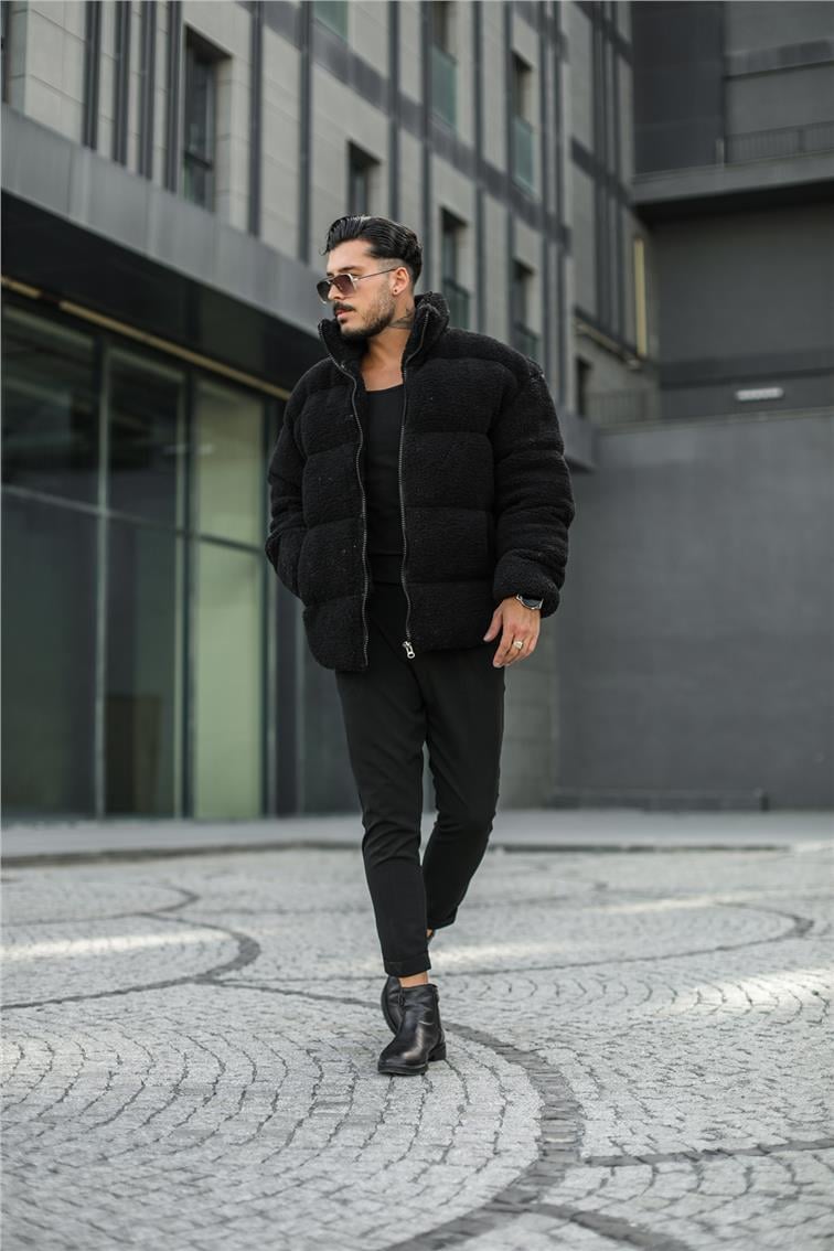 Dolgun Peluş Oversize Mont Siyah