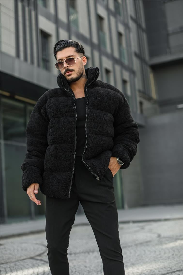 Dolgun Peluş Oversize Mont Siyah