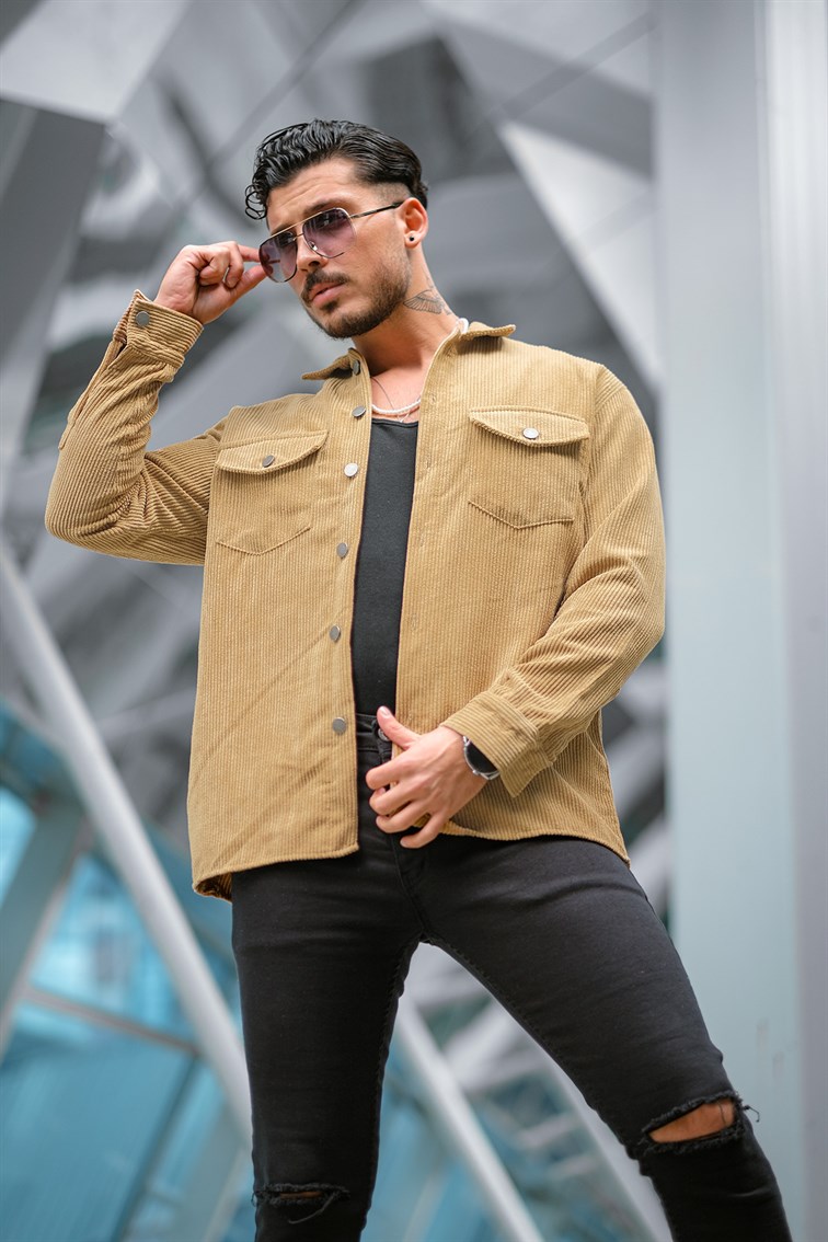 Double Pocket Oversize Kadife Gömlek
