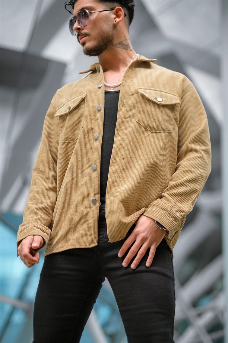 Double Pocket Oversize Kadife Gömlek