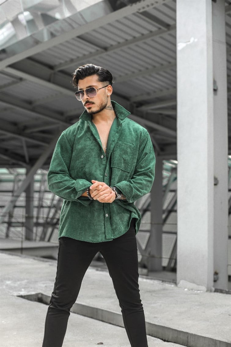 Düğme Detaylı Kadife Oversize Gömlek