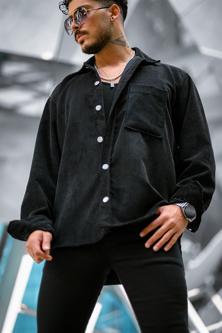 Düğme Detaylı Kadife Oversize Gömlek