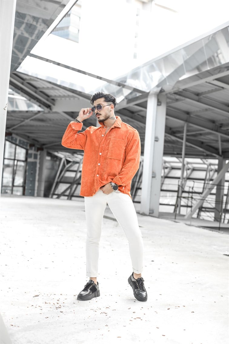 Düğme Detaylı Kadife Oversize Gömlek