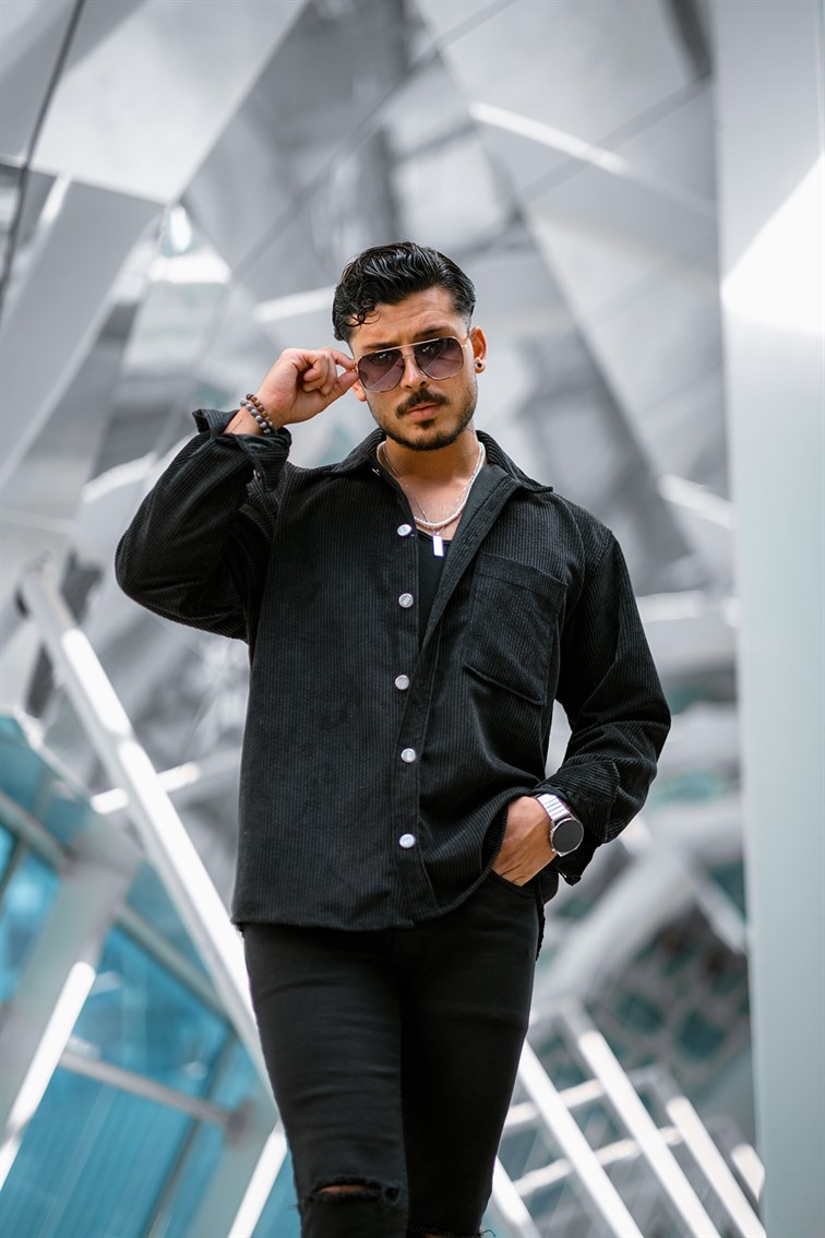 Düğme Detaylı Kadife Oversize Gömlek