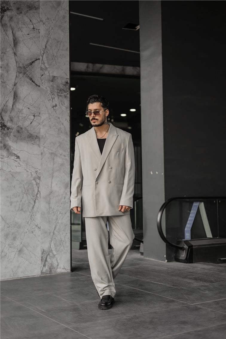 Düğme Detaylı Oversize Ceket Bej