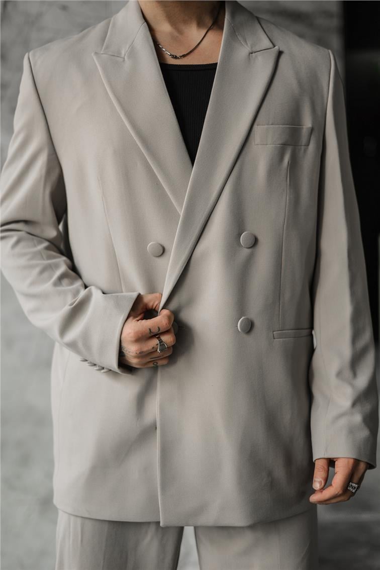 Düğme Detaylı Oversize Ceket Bej