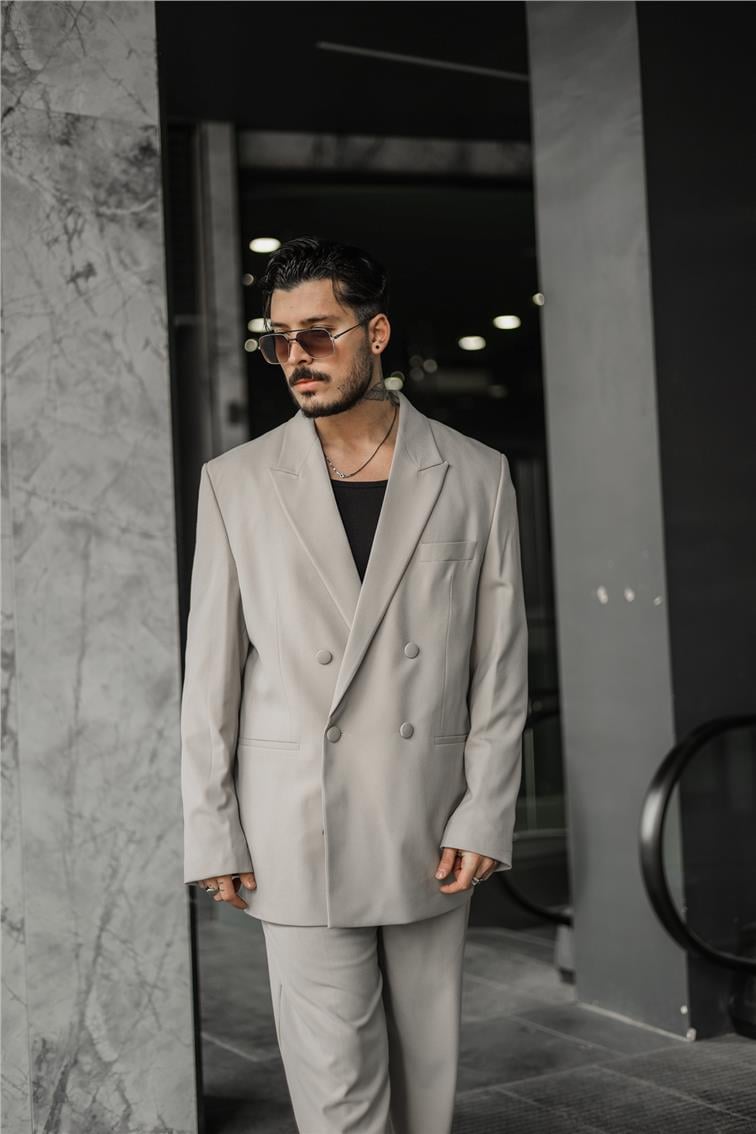 Düğme Detaylı Oversize Ceket Bej