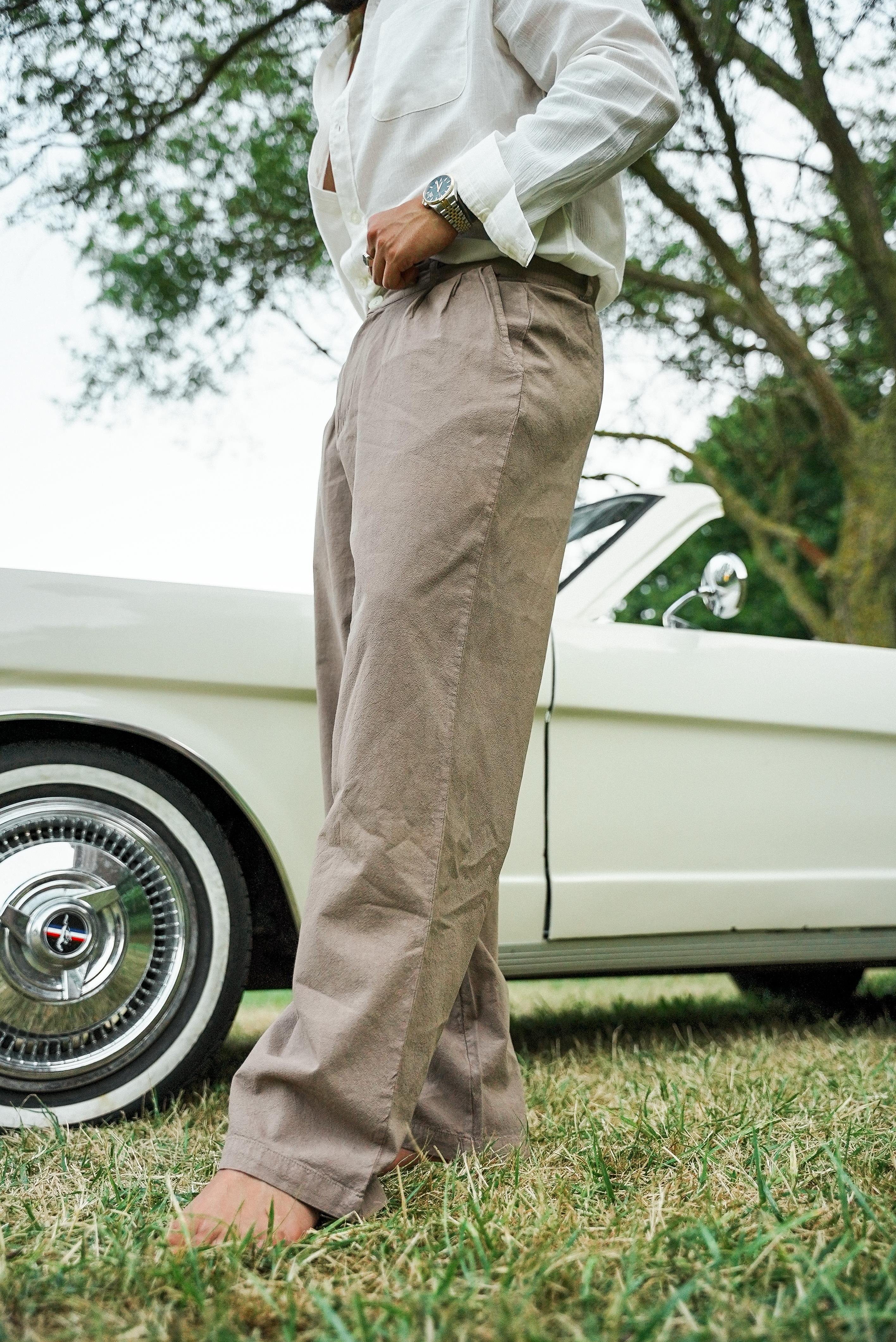 Düğmeli Bol Keten Pantolon Kahve