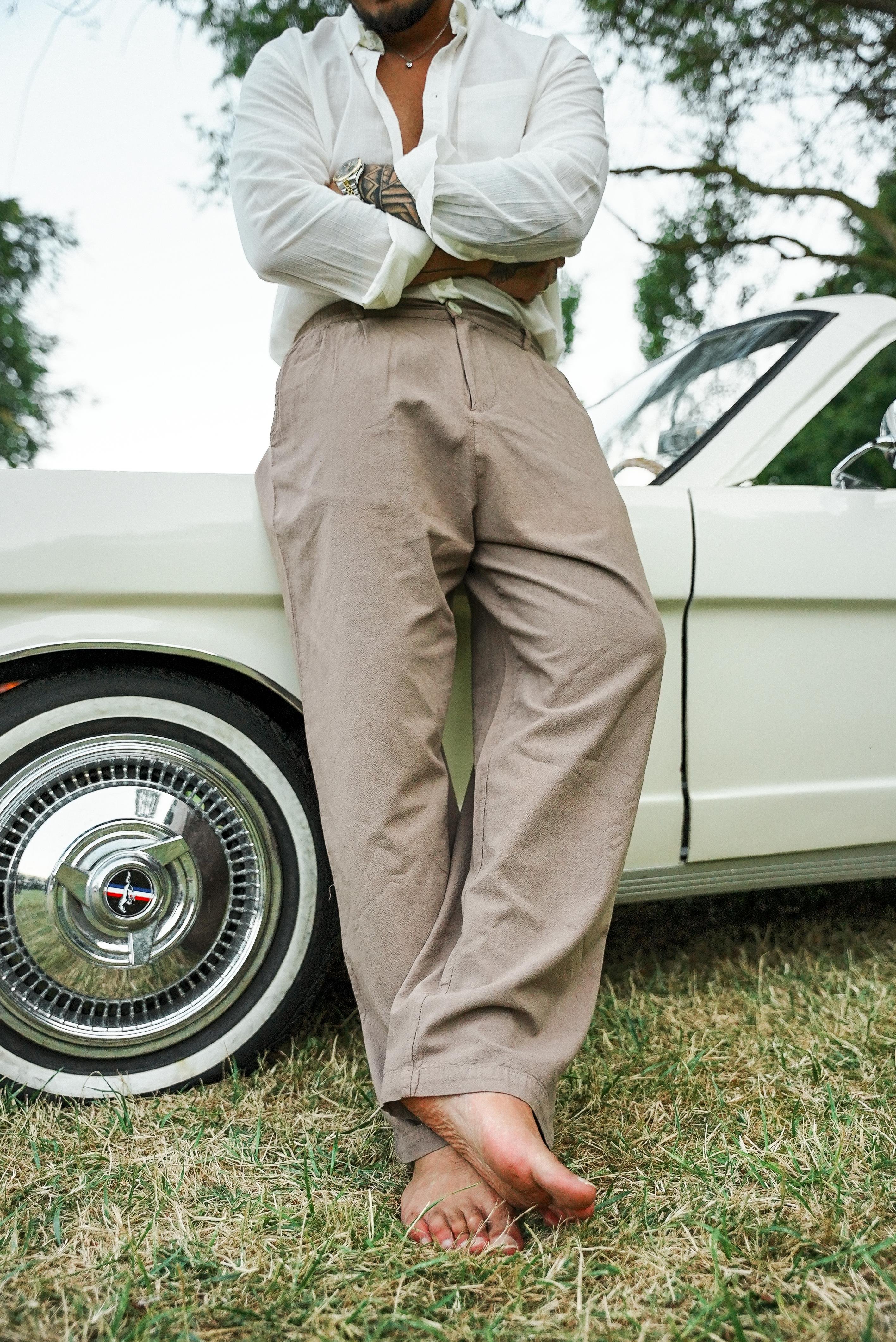 Düğmeli Bol Keten Pantolon Kahve