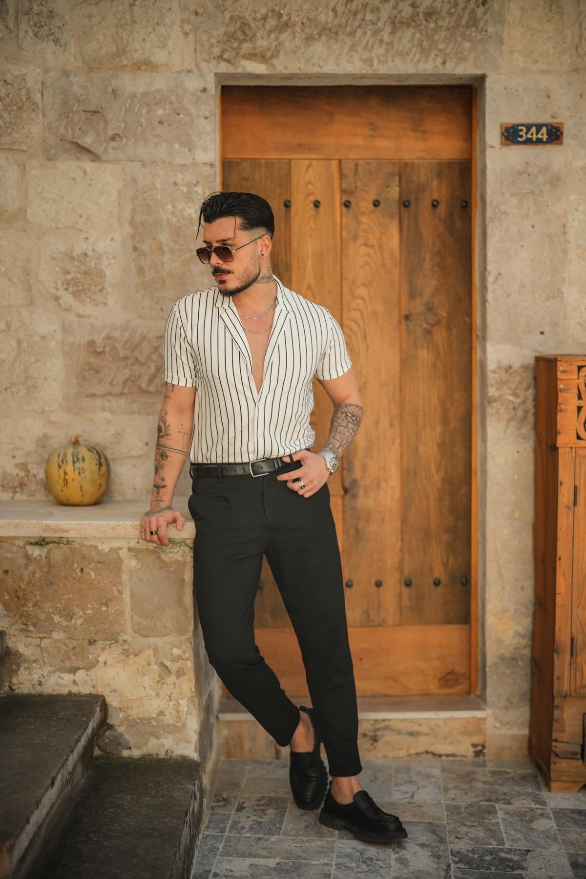 Düğmeli Kanvas Kalem Pantolon Siyah