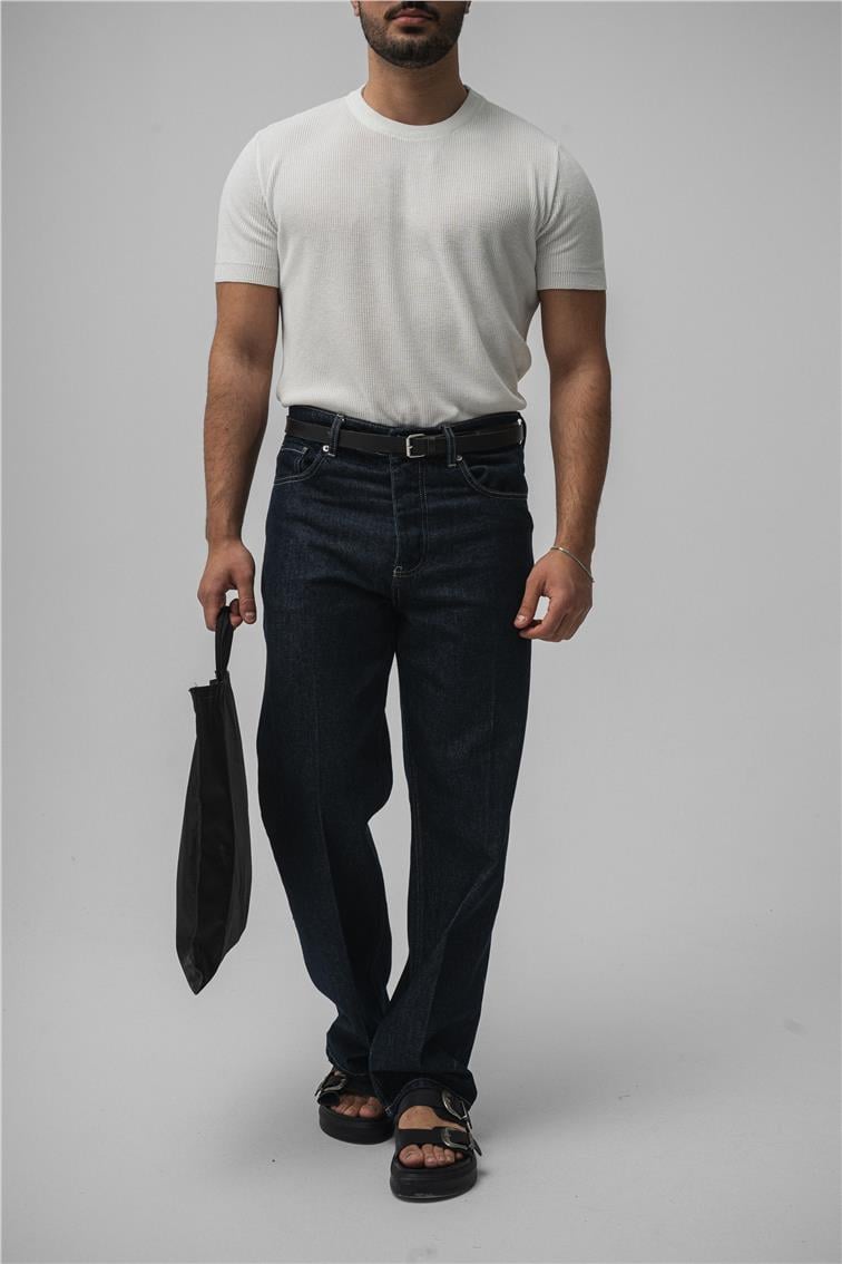Düz Baggy Jean Koyu Mavi