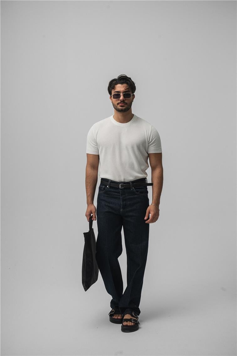 Düz Baggy Jean Koyu Mavi