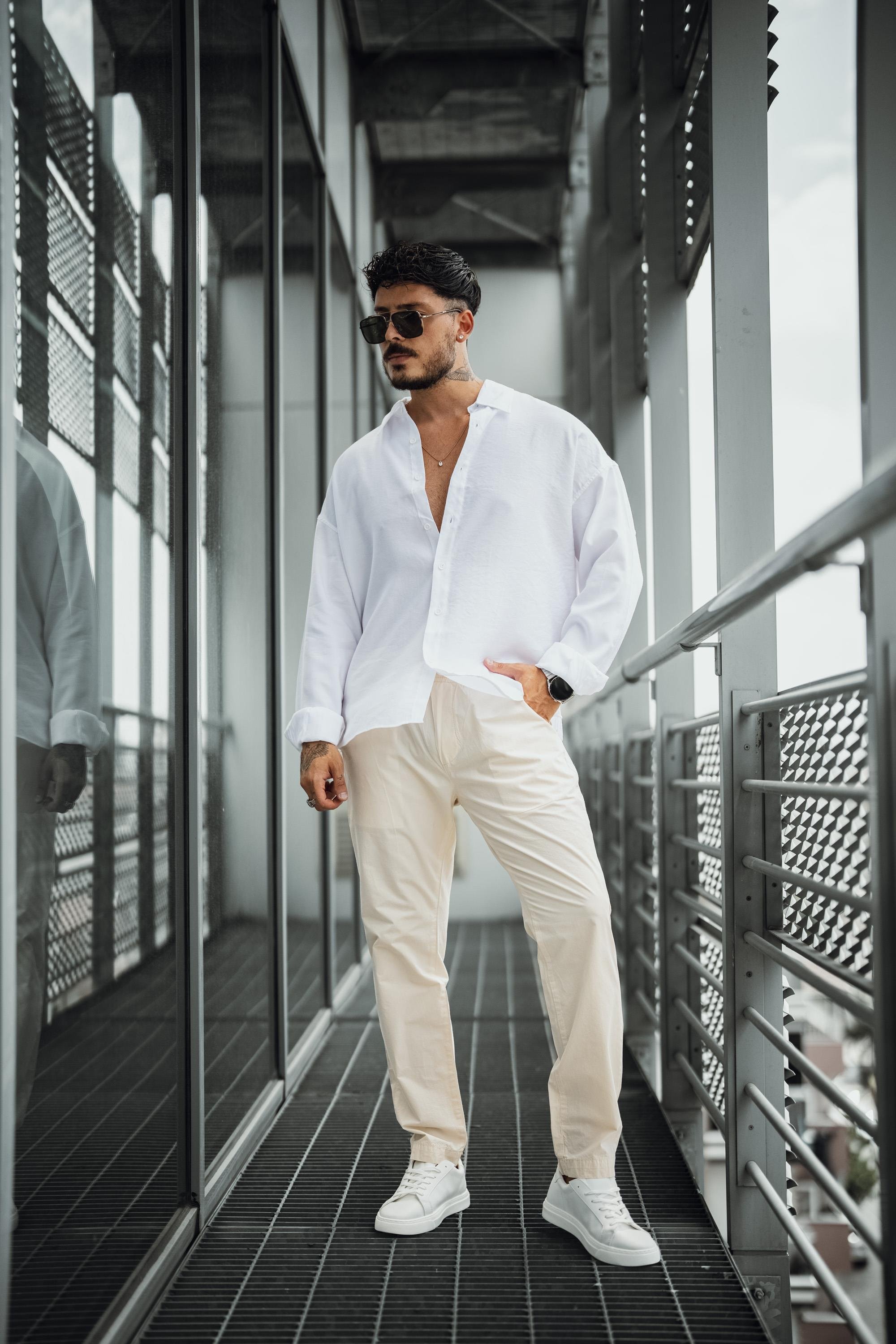 Düz Pamuku Boyfriend Pantolon Krem