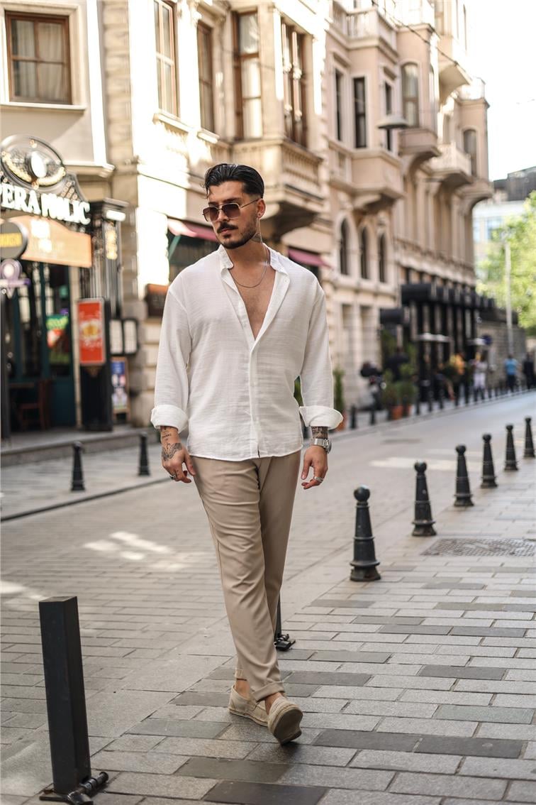 Düz Yaka Oversize Gömlek Beyaz
