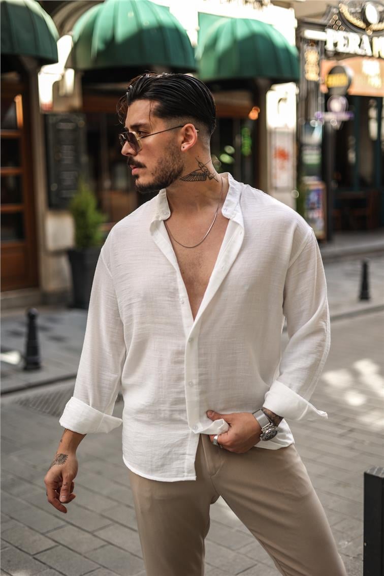 Düz Yaka Oversize Gömlek Beyaz