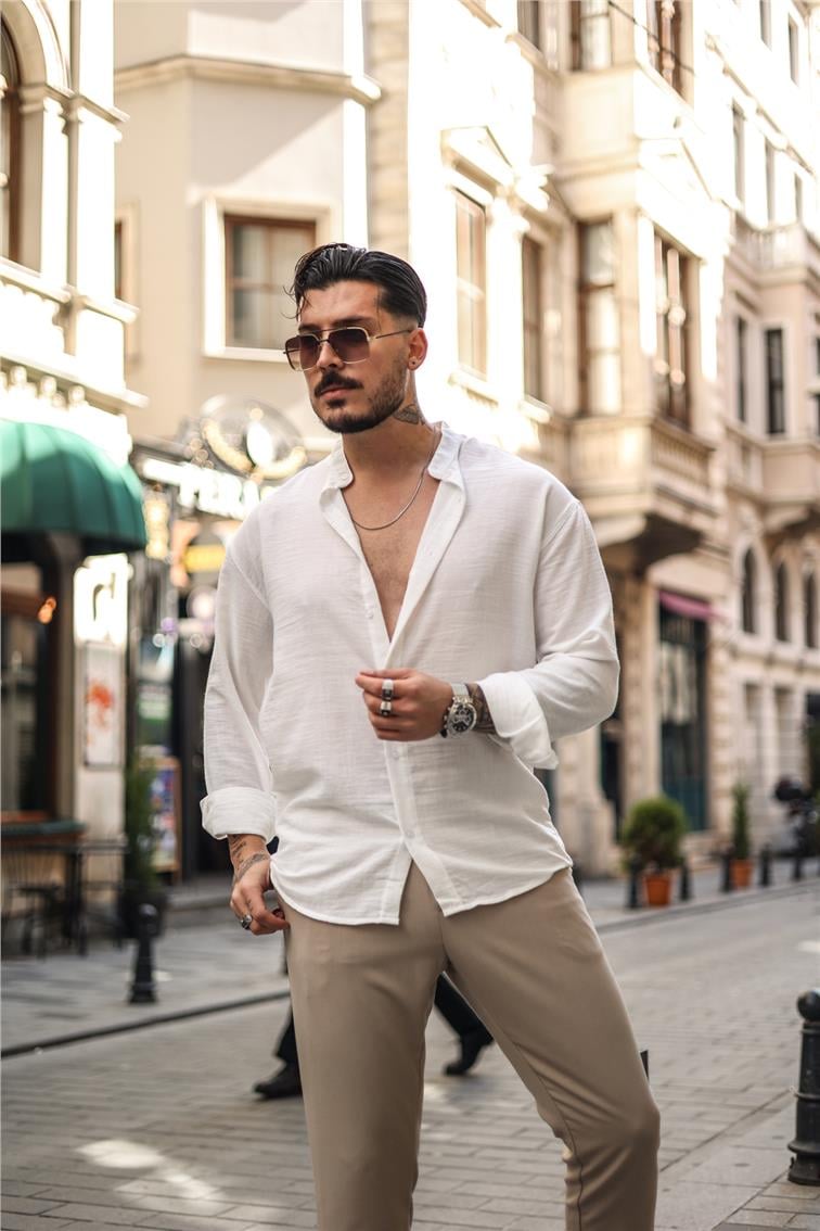 Düz Yaka Oversize Gömlek Beyaz