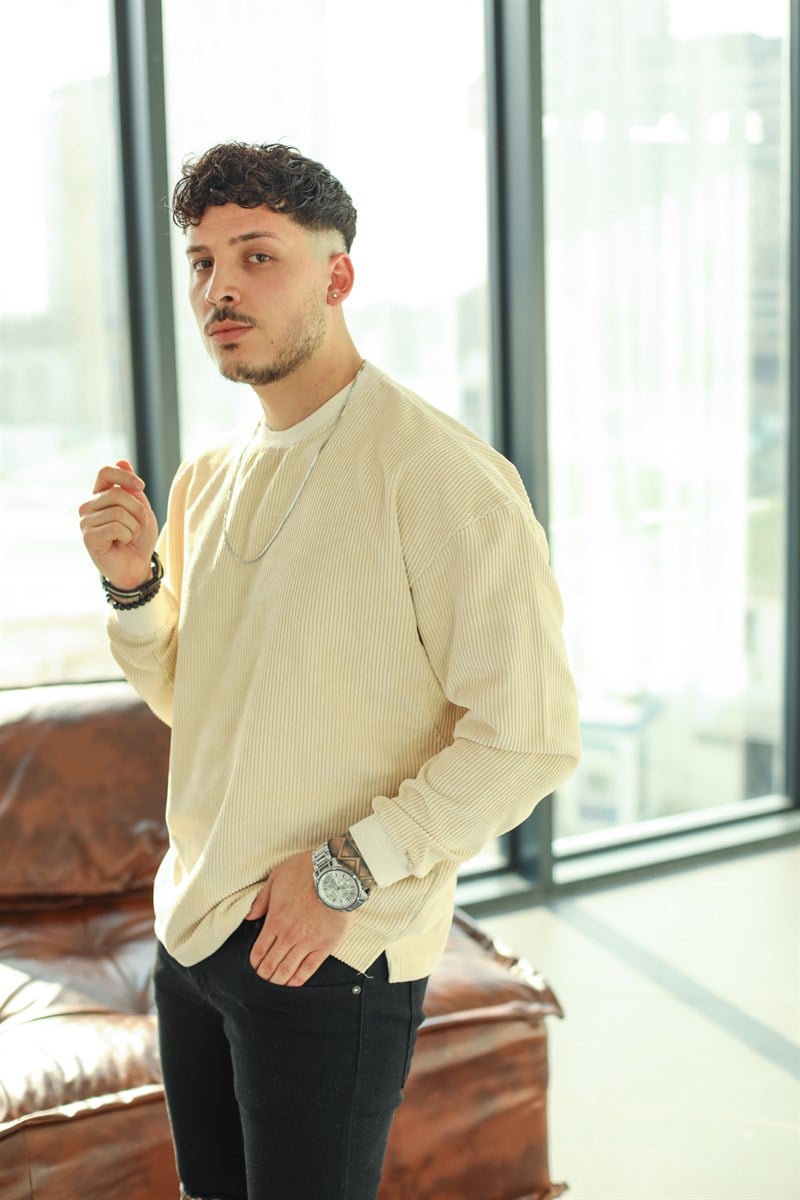 Ekru Kadife Oversize Sweatshirt