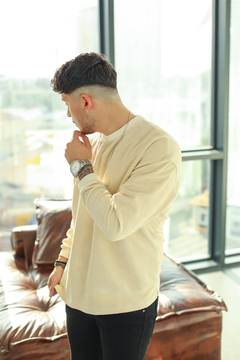 Ekru Kadife Oversize Sweatshirt