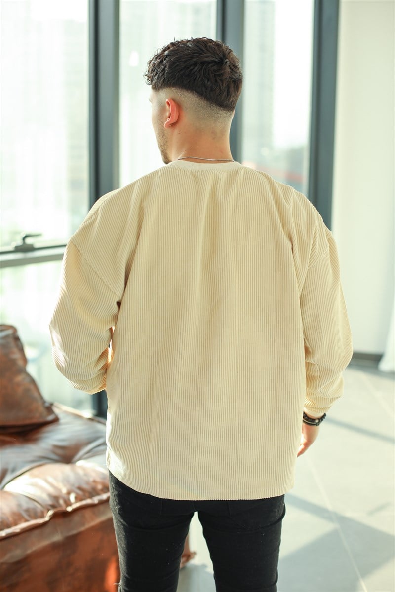Ekru Kadife Oversize Sweatshirt