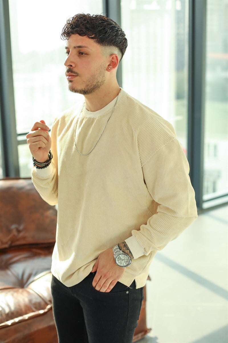 Ekru Kadife Oversize Sweatshirt