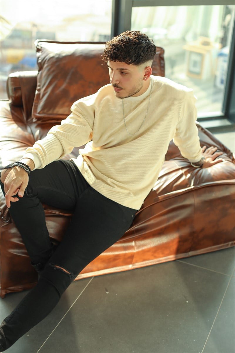 Ekru Kadife Oversize Sweatshirt