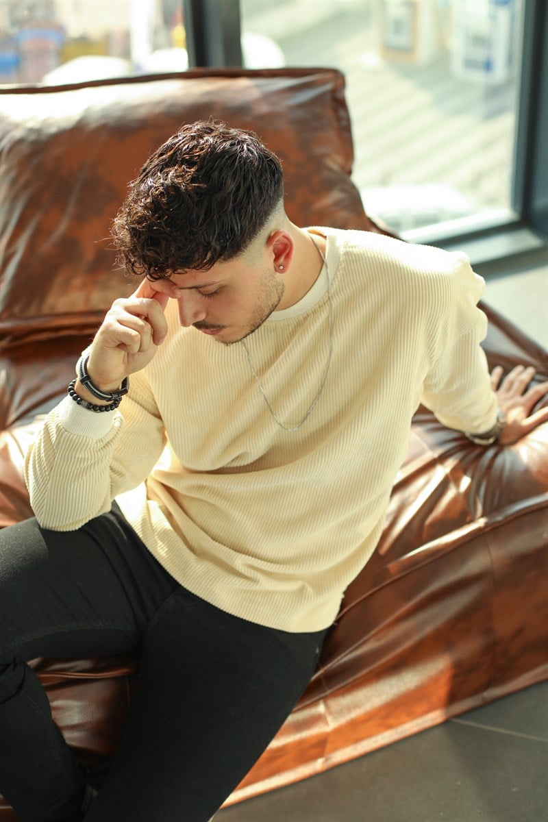Ekru Kadife Oversize Sweatshirt