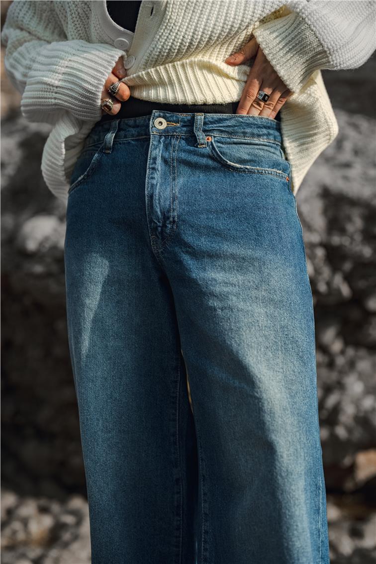 Ekstra Bol Baggy Jean Koyu Mavi