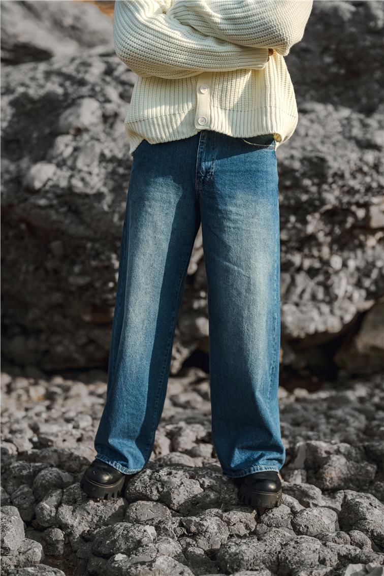 Ekstra Bol Baggy Jean Koyu Mavi