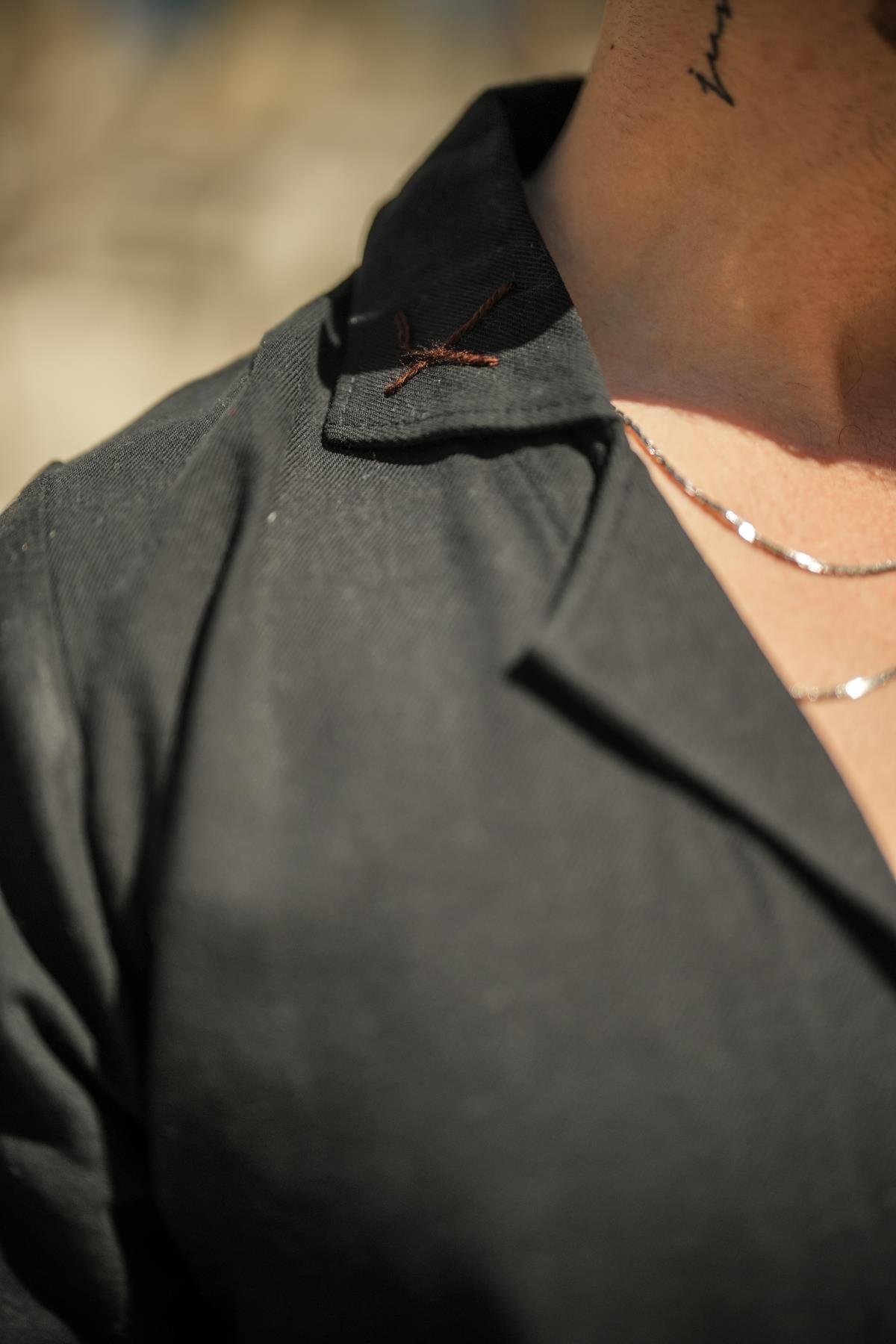 EL Nakış Keten Detaylı Oversize Gömlek Siyah