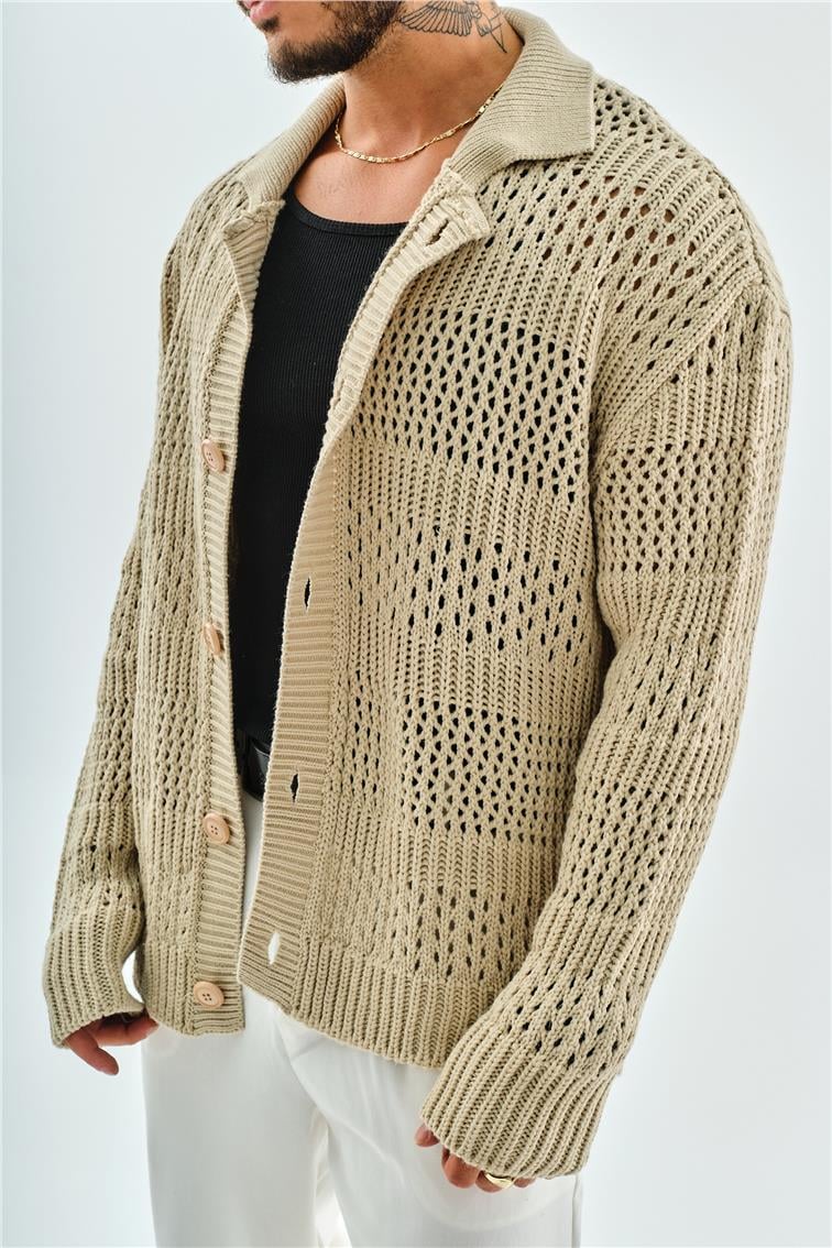 El Örgüsü Oversize Hırka Bej