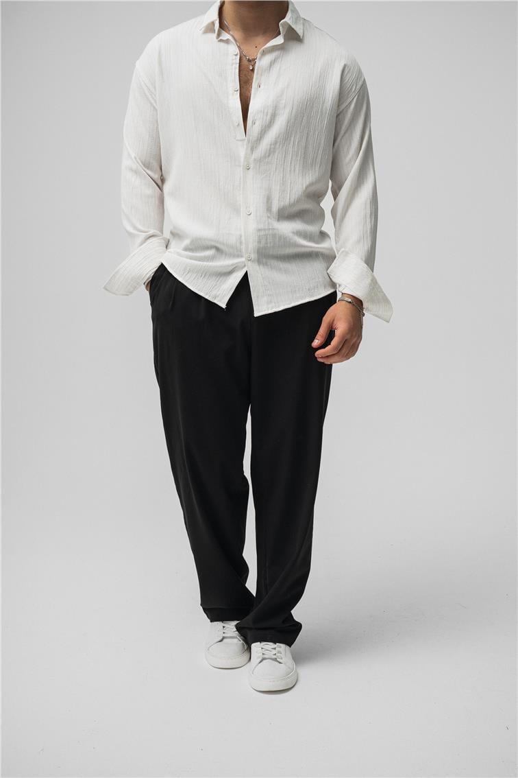 Embossed Oversize Gömlek Beyaz