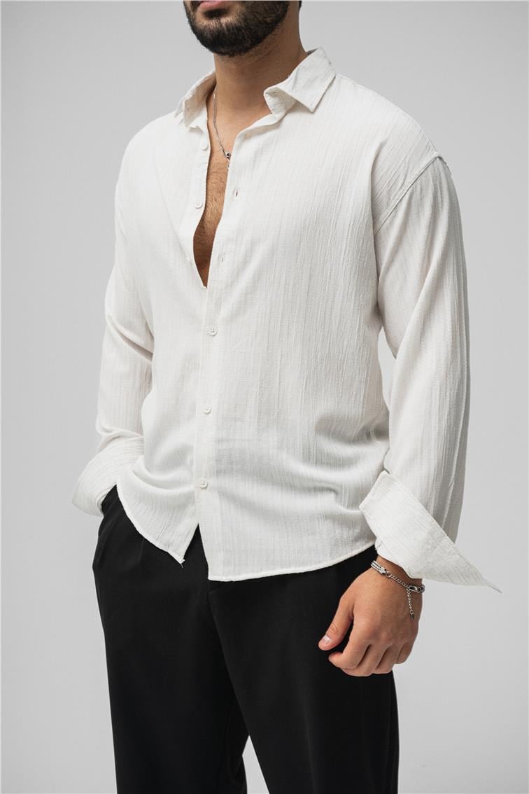 Embossed Oversize Gömlek Beyaz
