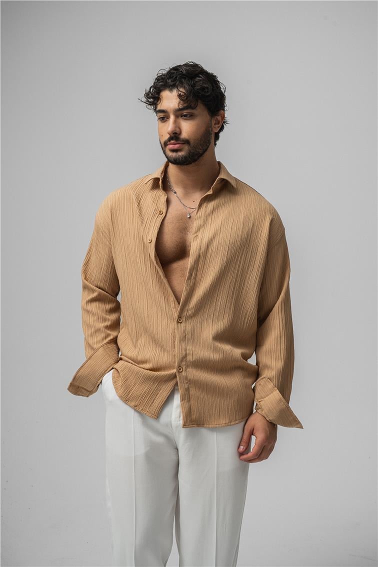 Embossed Oversize Gömlek Vizon