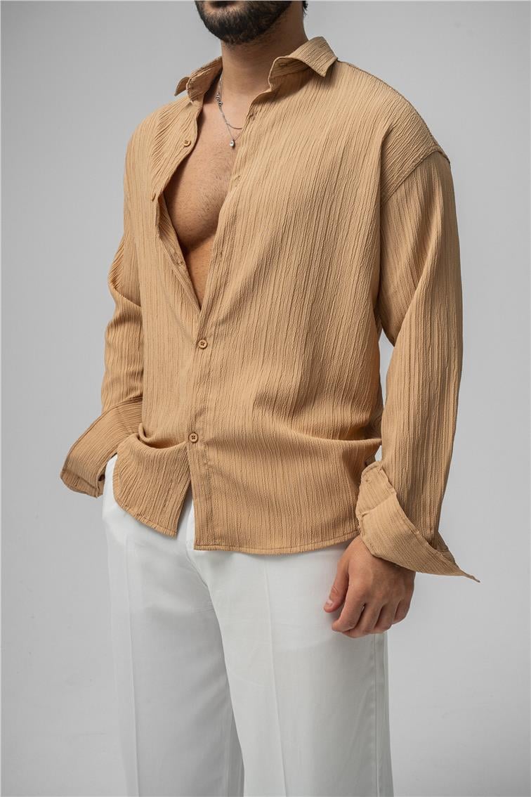Embossed Oversize Gömlek Vizon