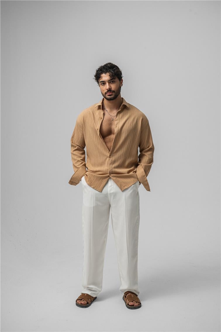Embossed Oversize Gömlek Vizon